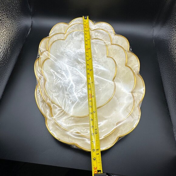 NEW SEALED Set of 3 Capiz Shell Oval Dishes Gold Trim 11-9 inch Scalloped Edges - Picture 3 of 3